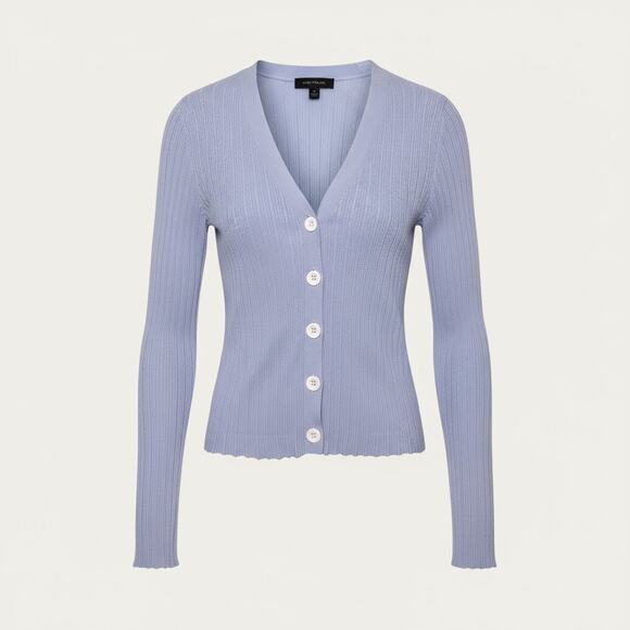 Ann Taylor Sweaters - Ann Taylor Pastel Blue Fitted Ribbed Button Front Cardigan Top Size XS